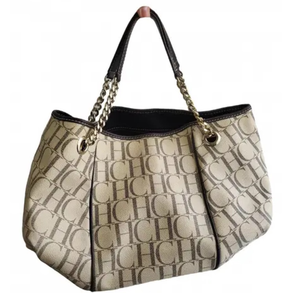 Carolina Herrera Monogram Coated Canvas and Leather Chain Hobo